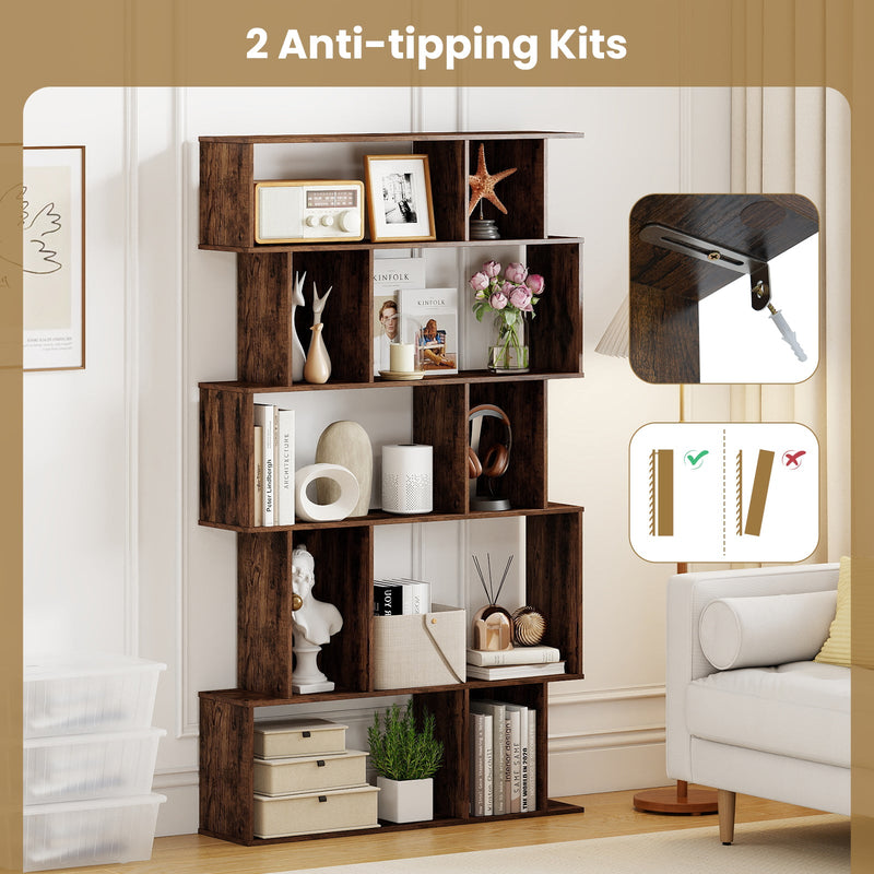 Geometric Bookshelf Set of 2 5-Tier Bookcase with Open Shelves and Closed-back Cubes by DirectDeals