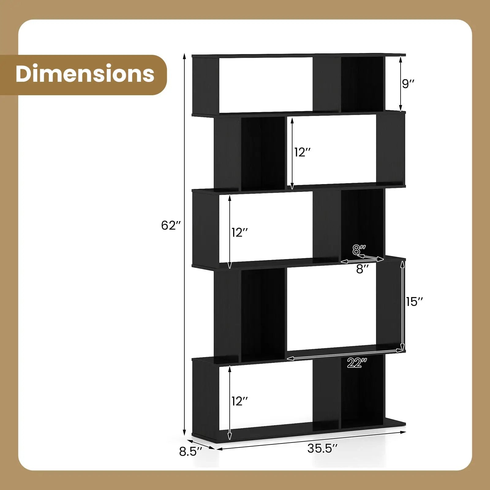 Geometric Bookshelf Set of 2 5-Tier Bookcase with Open Shelves and Closed-back Cubes by DirectDeals