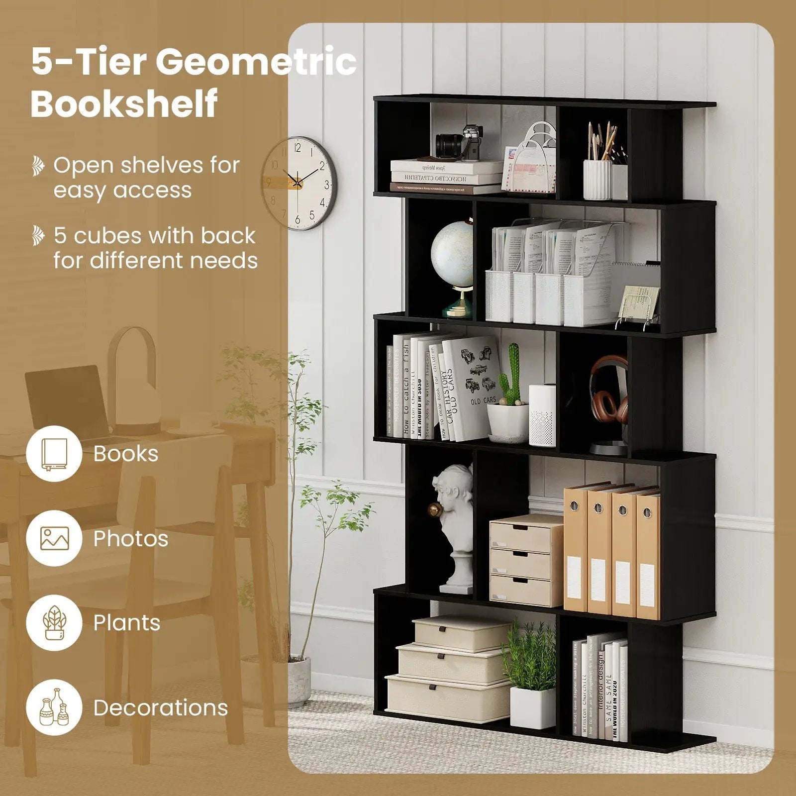 Geometric Bookshelf Set of 2 5-Tier Bookcase with Open Shelves and Closed-back Cubes by DirectDeals