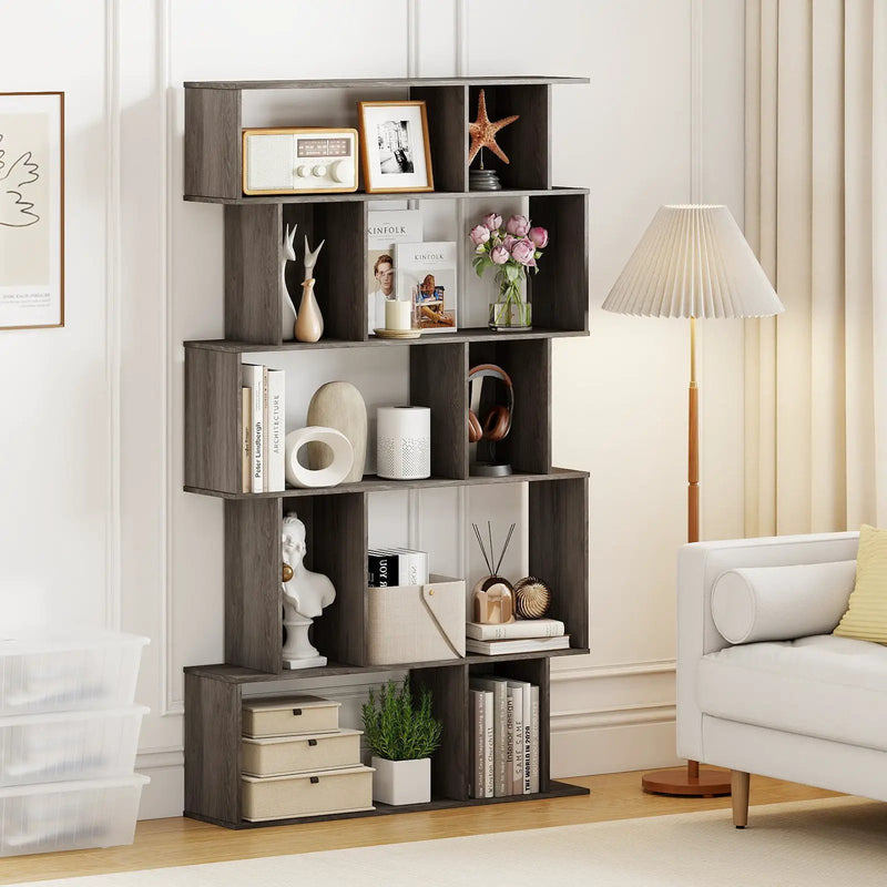 Geometric Bookshelf Set of 2 5-Tier Bookcase with Open Shelves and Closed-back Cubes by DirectDeals