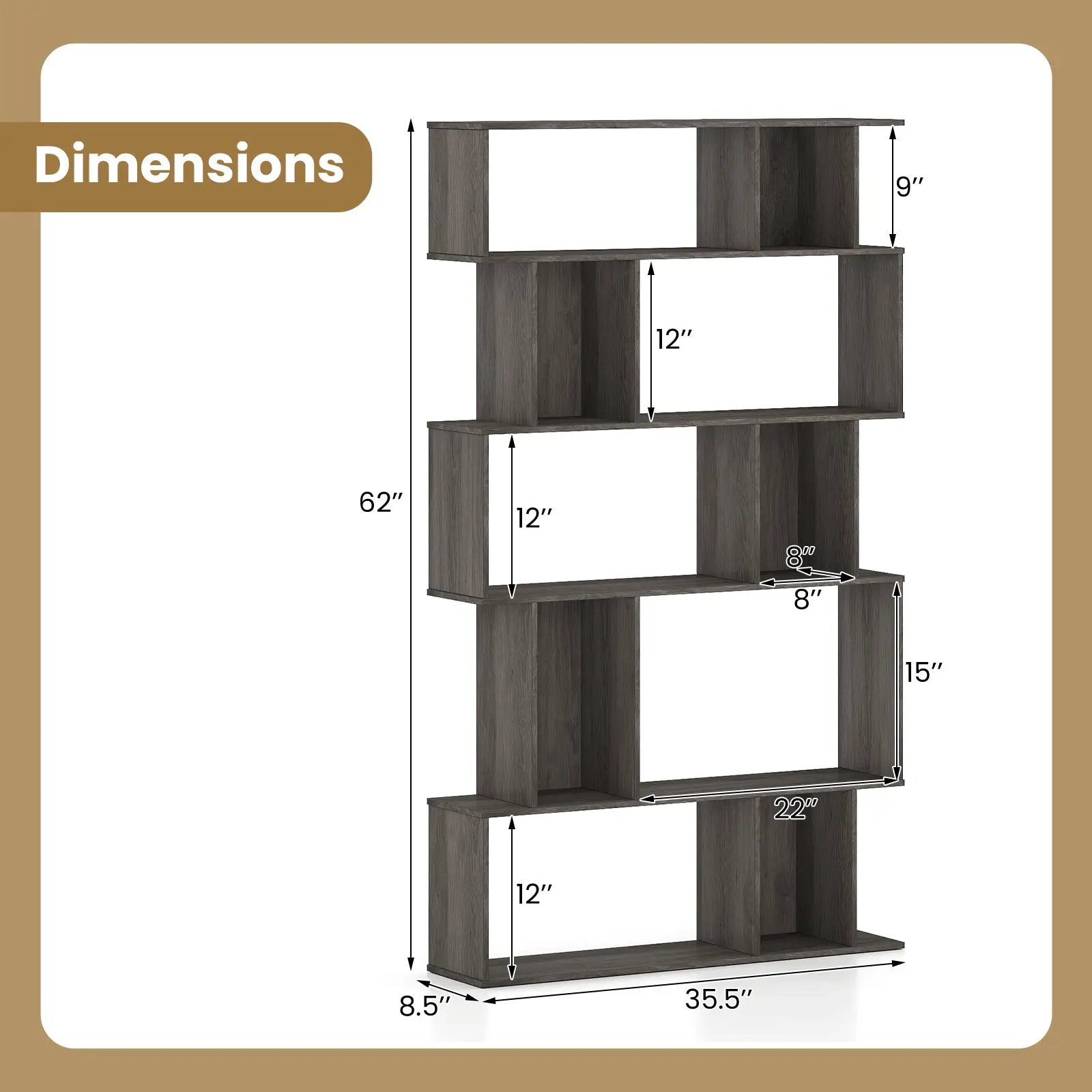 Geometric Bookshelf Set of 2 5-Tier Bookcase with Open Shelves and Closed-back Cubes by DirectDeals