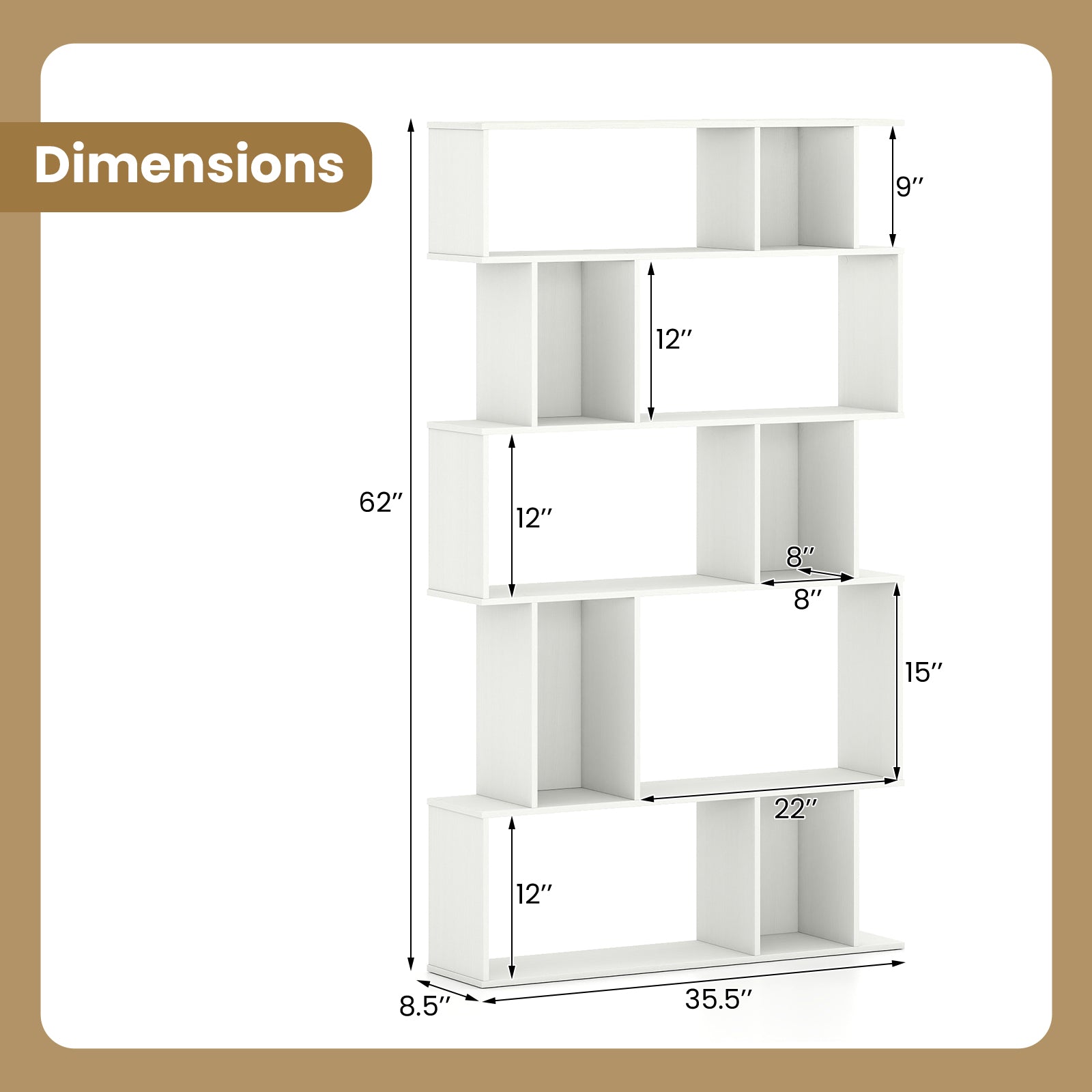 Geometric Bookshelf Set of 2 5-Tier Bookcase with Open Shelves and Closed-back Cubes by DirectDeals