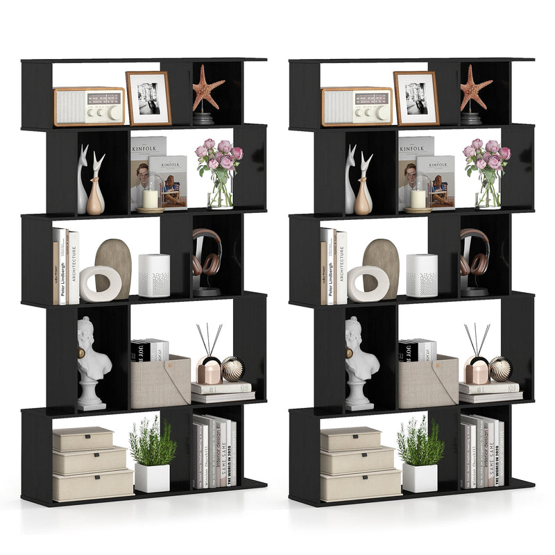 Geometric Bookshelf Set of 2 5-Tier Bookcase with Open Shelves and Closed-back Cubes by DirectDeals