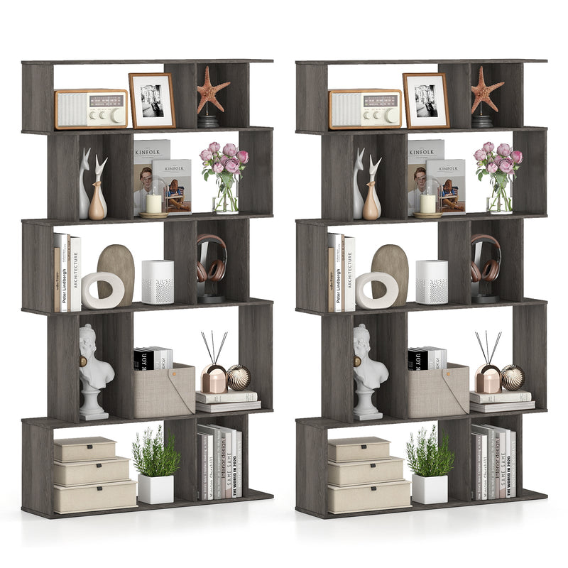 Geometric Bookshelf Set of 2 5-Tier Bookcase with Open Shelves and Closed-back Cubes by DirectDeals