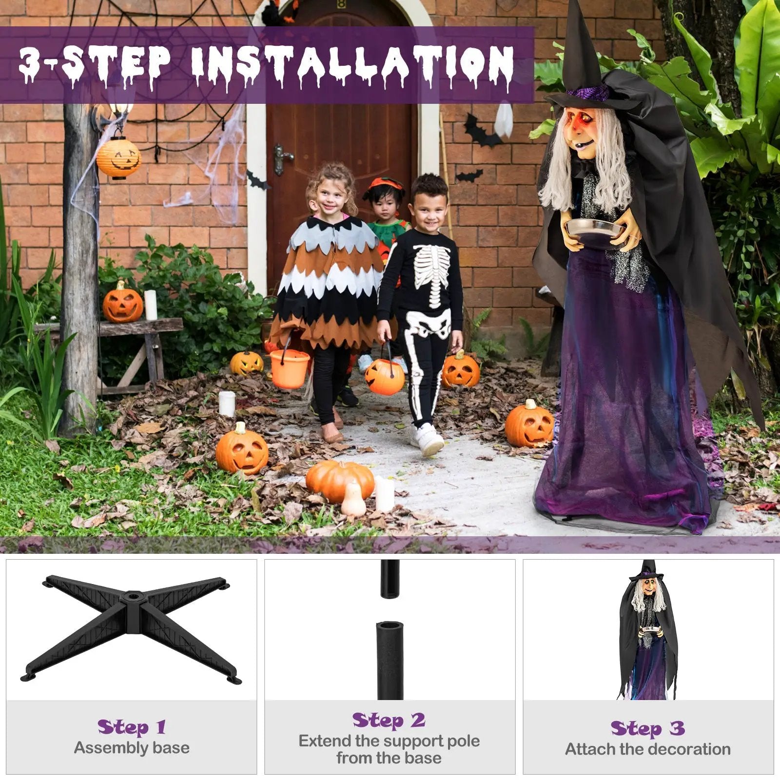 Giant Halloween Witch Decoration with LED Lights Widened Base Sound by DirectDeals