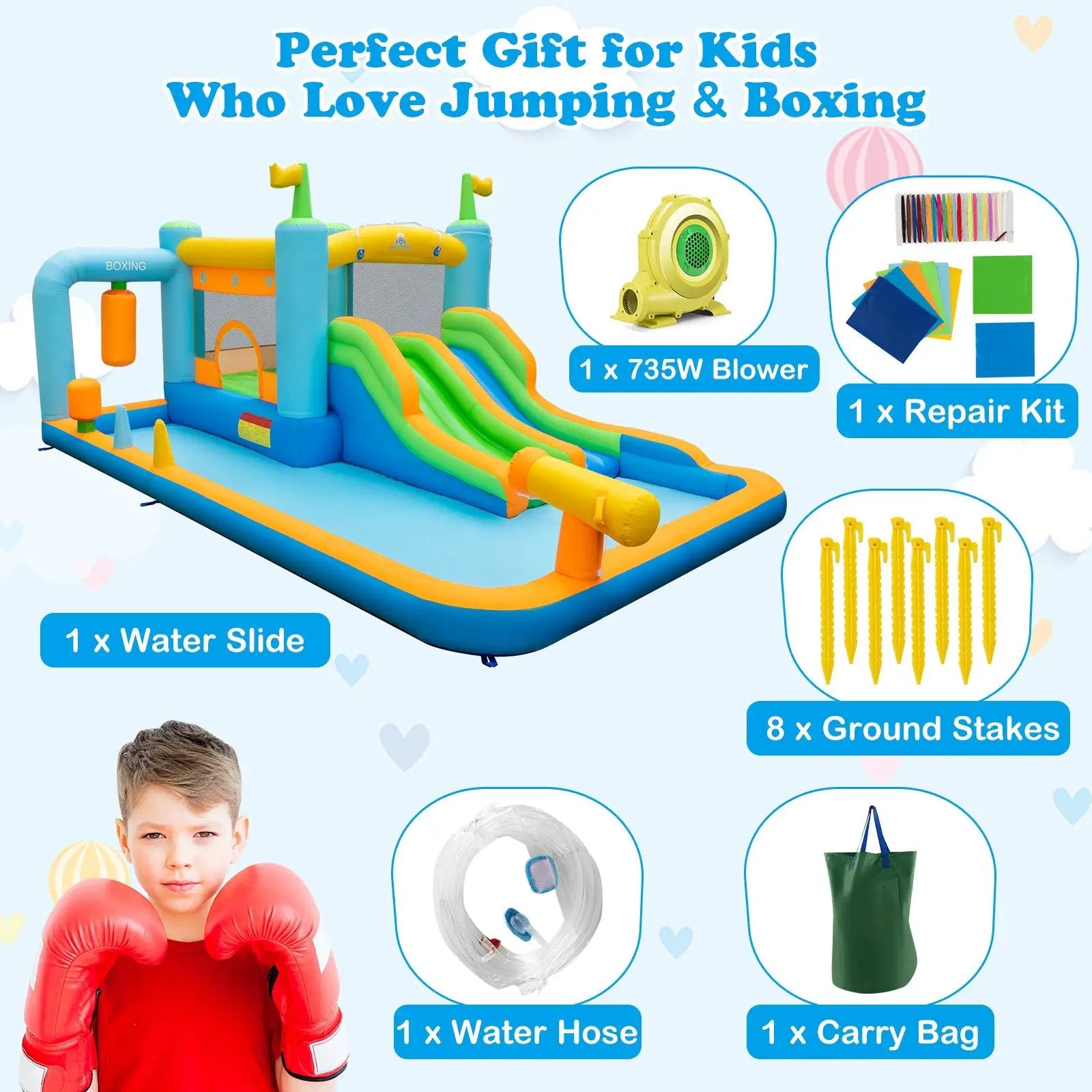Inflatable Water Slide for Kids Aged 3-10 Years with 735W Blower by DirectDeals
