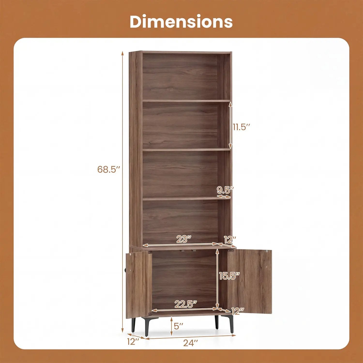 Giantex Bookshelf with Doors and 2 Anti-Tipping Kits for Home Office by DirectDeals