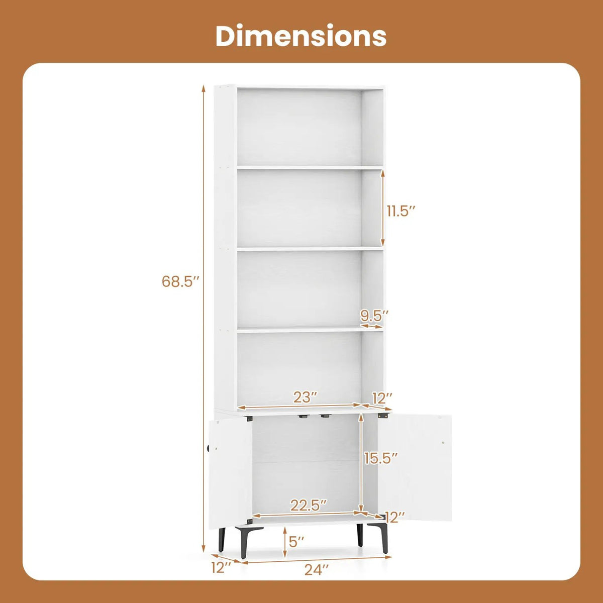 Giantex Bookshelf with Doors and 2 Anti-Tipping Kits for Home Office, photo 5 of 16