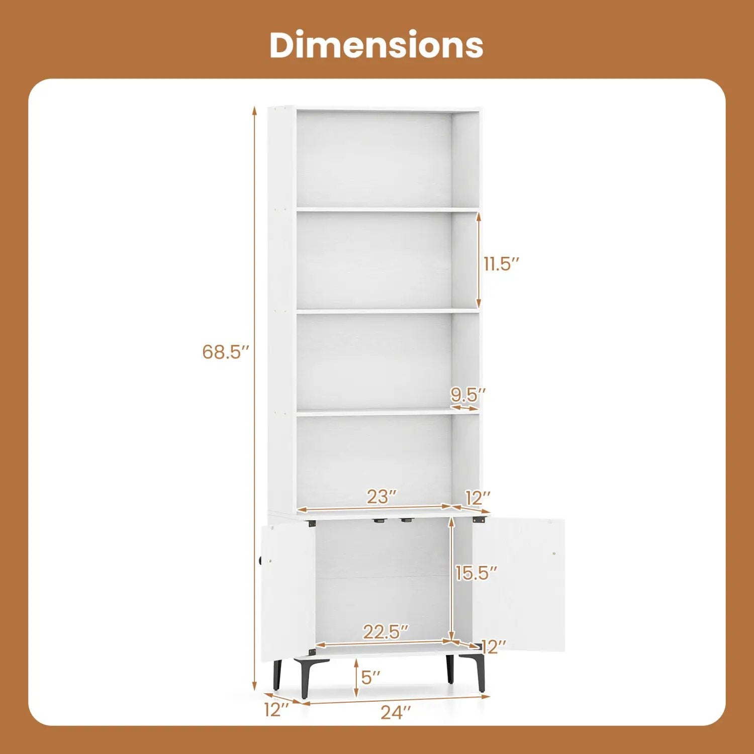 Giantex Bookshelf with Doors and 2 Anti-Tipping Kits for Home Office by DirectDeals