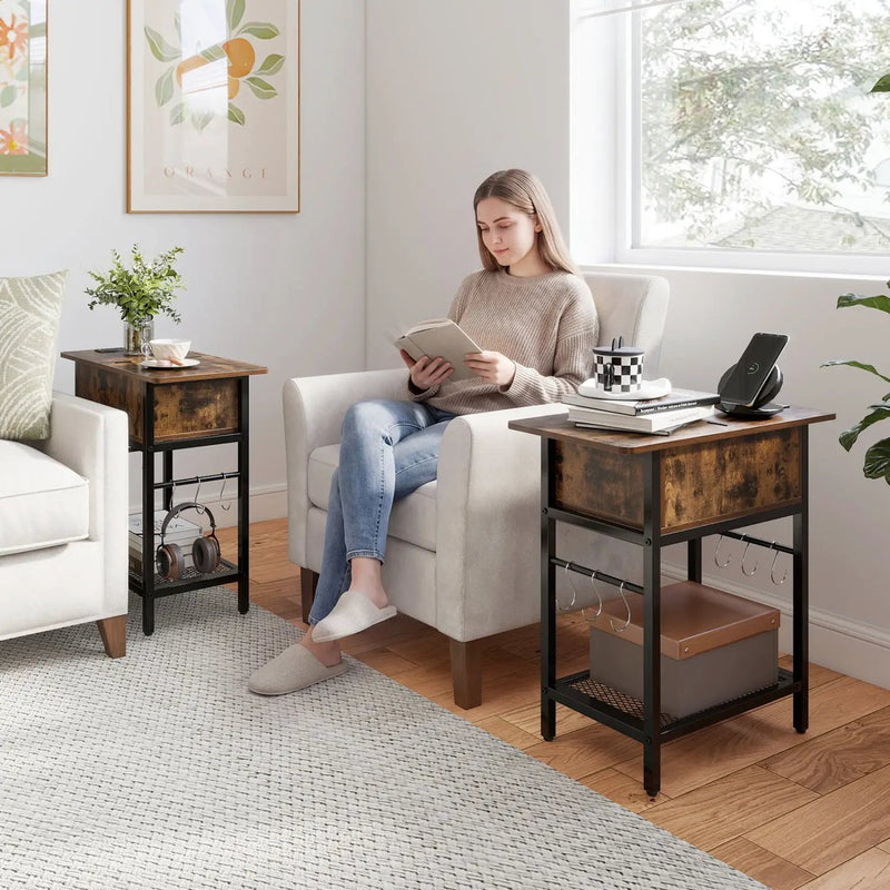 End Table with Charging Station USB Ports Outlets and Flip Top by DirectDeals