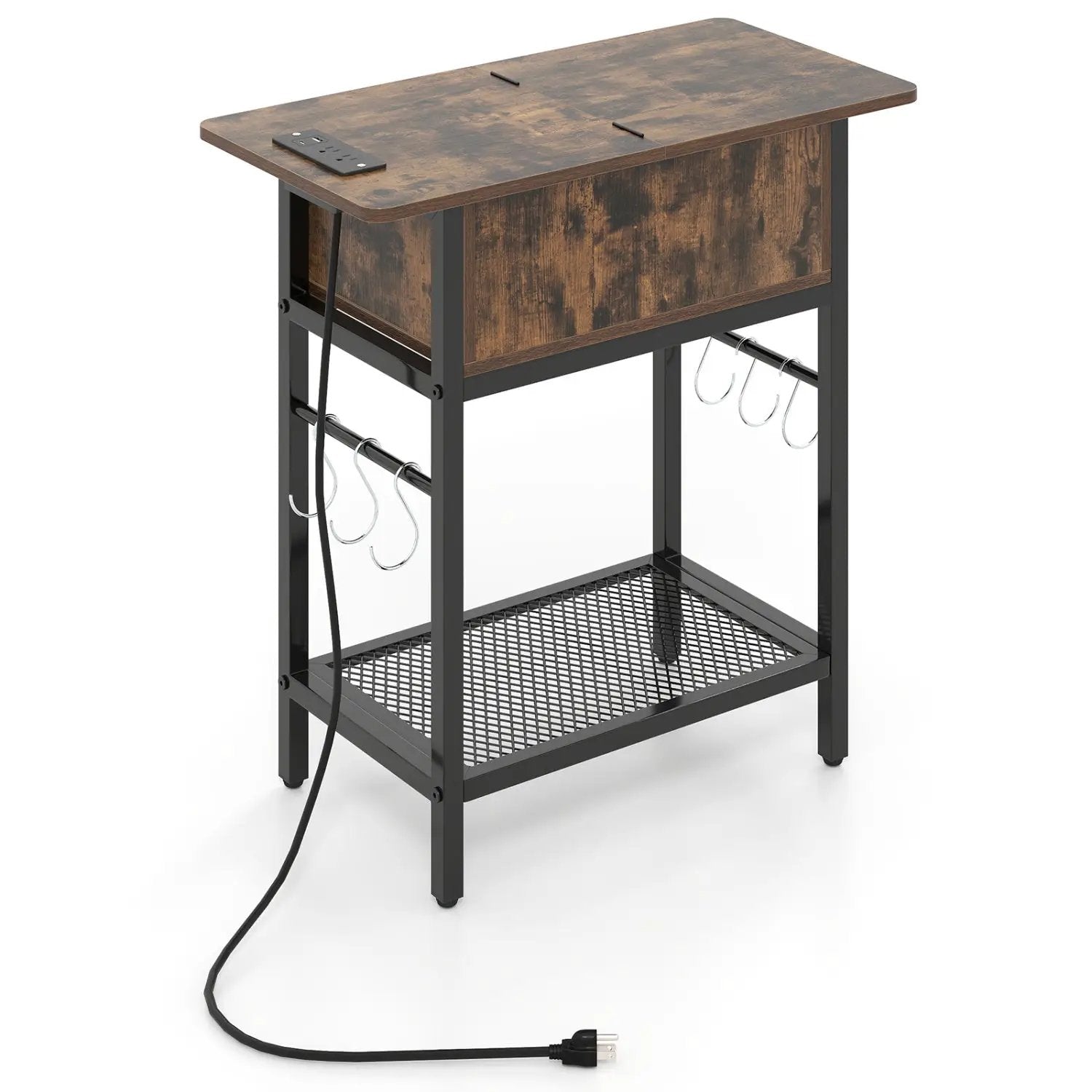 End Table with Charging Station USB Ports Outlets and Flip Top by DirectDeals