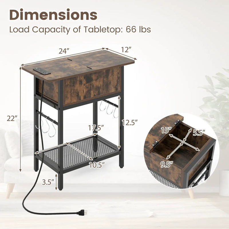 End Table with Charging Station USB Ports Outlets and Flip Top by DirectDeals