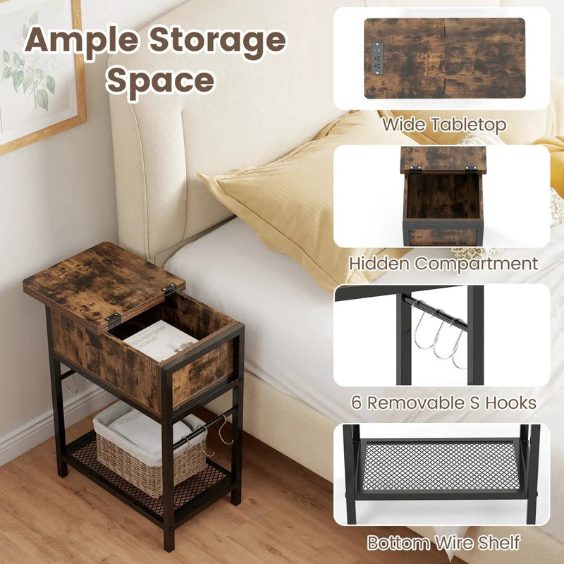 End Table with Charging Station USB Ports Outlets and Flip Top by DirectDeals