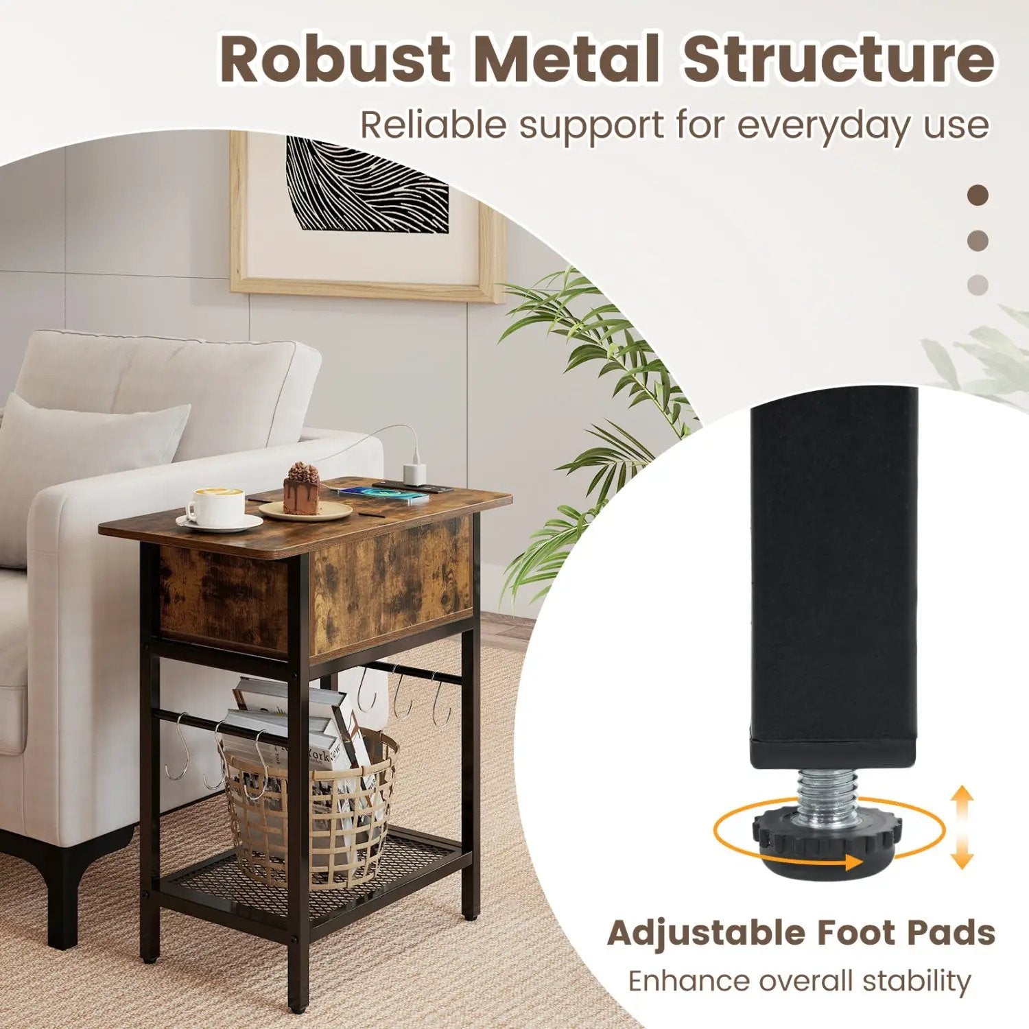 End Table with Charging Station USB Ports Outlets and Flip Top by DirectDeals