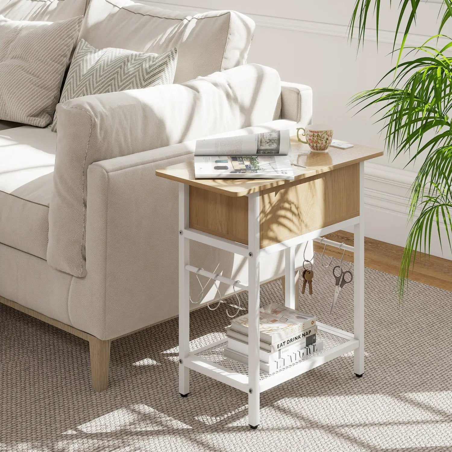 End Table with Charging Station USB Ports Outlets and Flip Top by DirectDeals