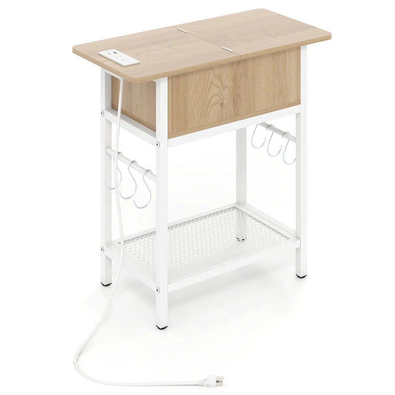 End Table with Charging Station USB Ports Outlets and Flip Top by DirectDeals