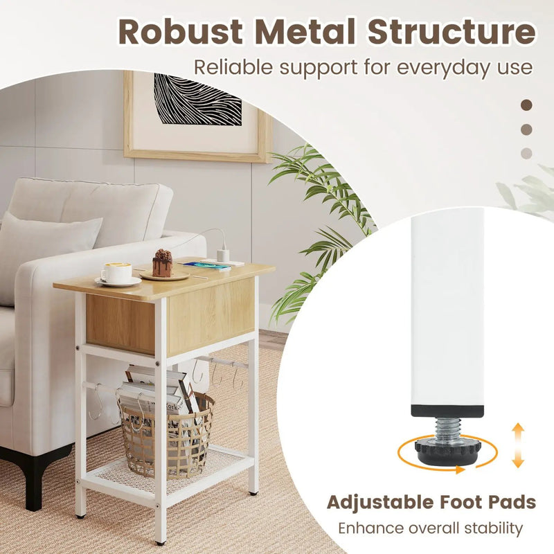 End Table with Charging Station USB Ports Outlets and Flip Top by DirectDeals
