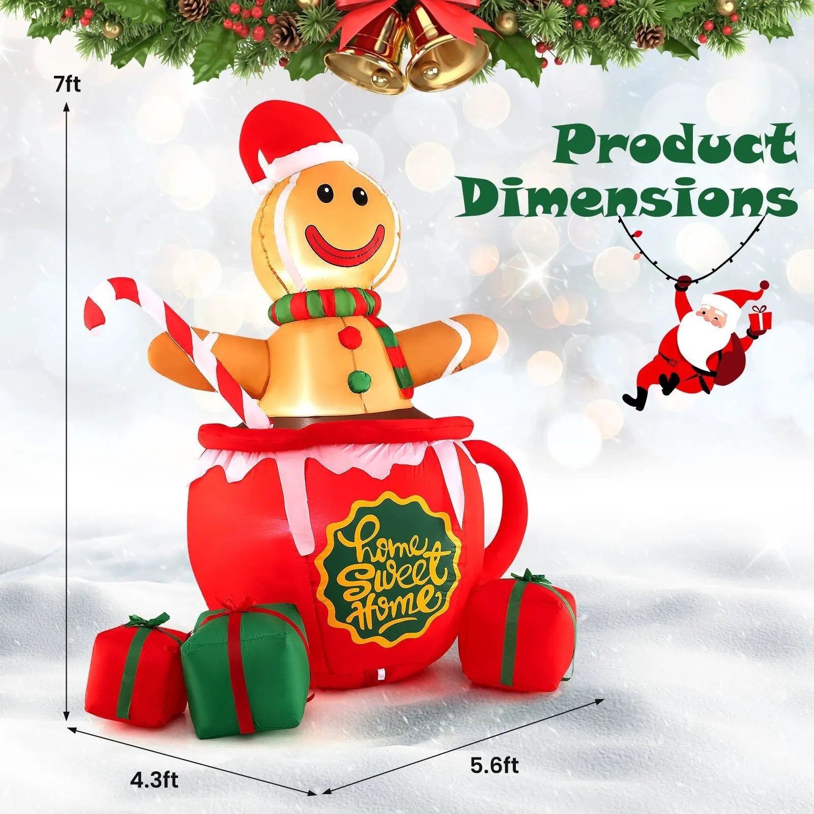7 Feet Inflatable Gingerbread Man in Hot Cocoa Mug with Built-in LED Lights and Gift Boxes by DirectDeals