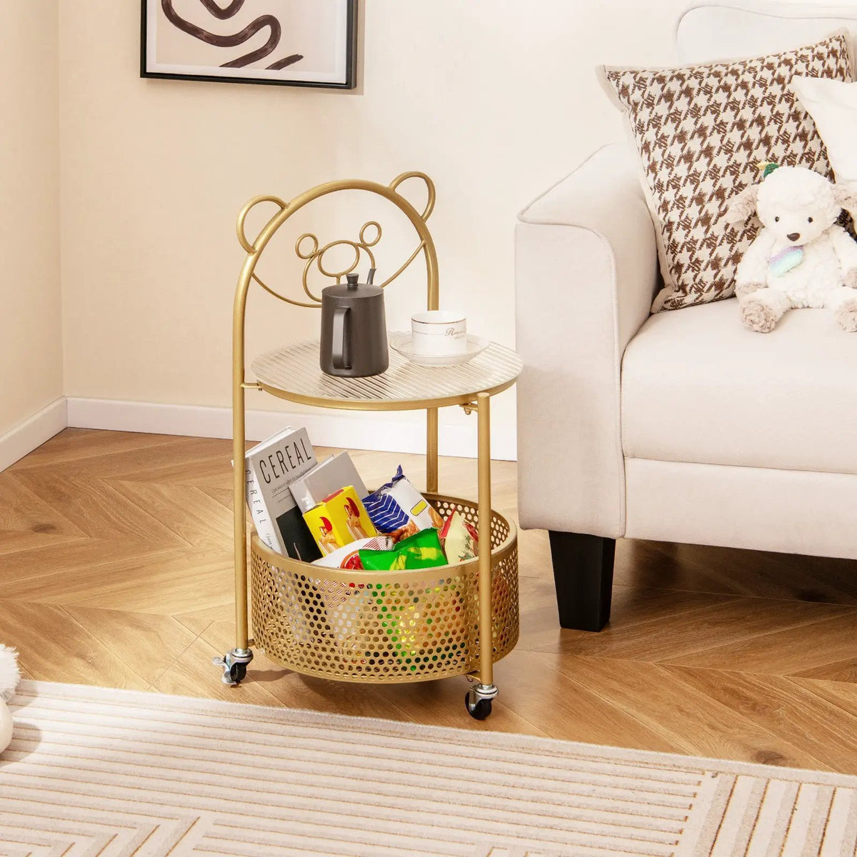 Modern Sofa Side Table on Lockable Wheels for Living Room Bedroom Study, photo 2 of 9