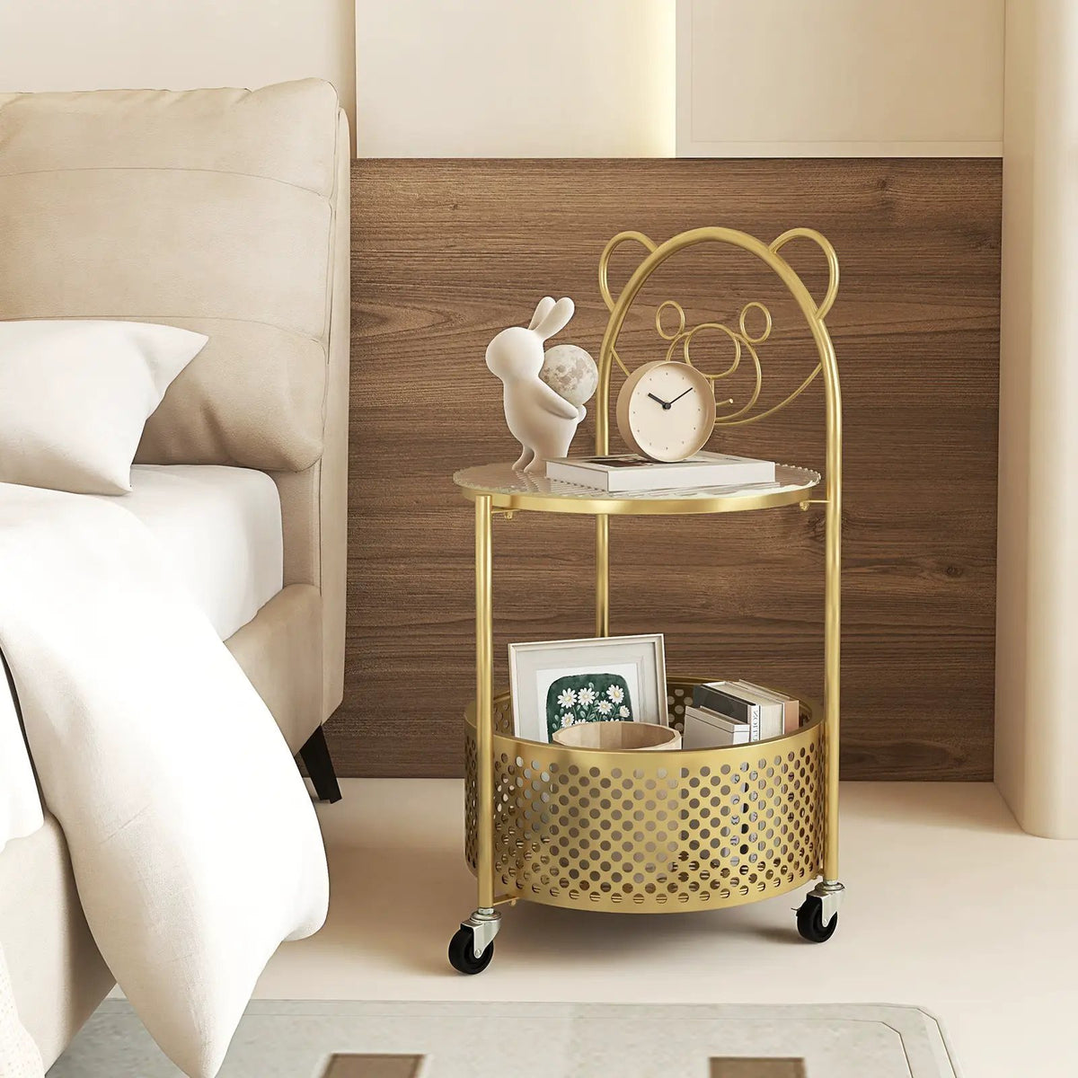 Modern Sofa Side Table on Lockable Wheels for Living Room Bedroom Study, photo 6 of 9