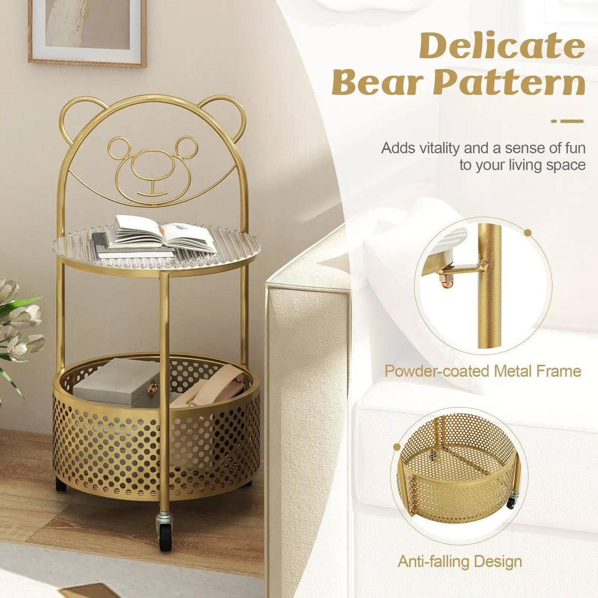 Modern Sofa Side Table on Lockable Wheels for Living Room Bedroom Study, photo 7 of 9