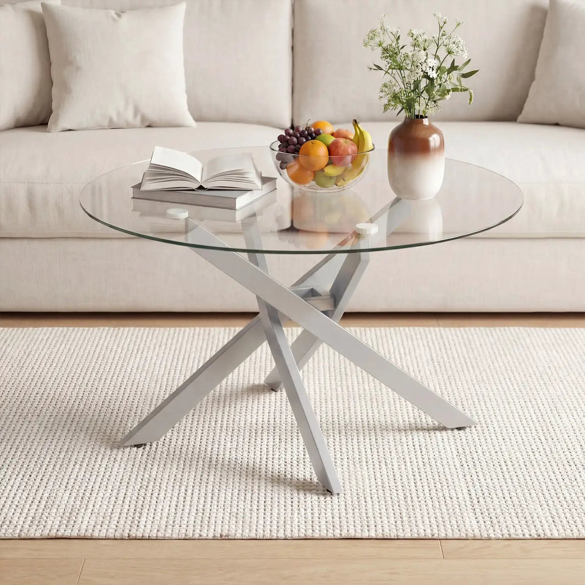 Glass Coffee Table Round Clear Center Table with Tempered Glass Top, photo 6 of 16