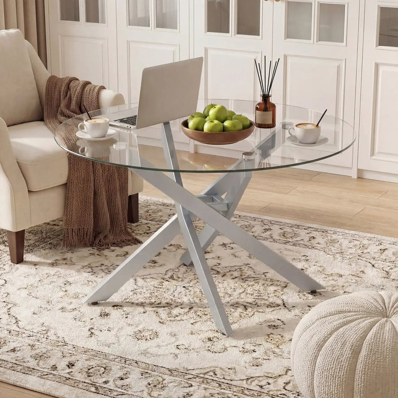 Glass Coffee Table Round Clear Center Table with Tempered Glass Top by DirectDeals