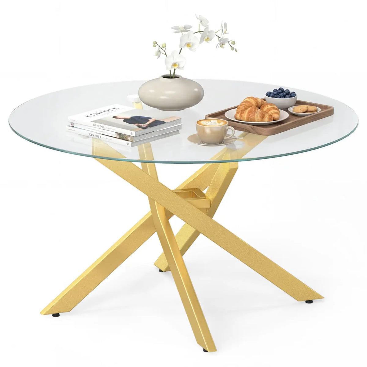 Glass Coffee Table Round Clear Center Table with Tempered Glass Top, photo 2 of 16