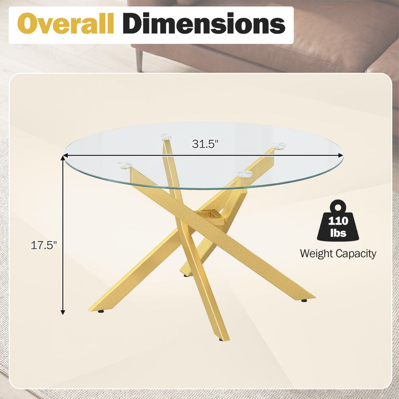 Glass Coffee Table Round Clear Center Table with Tempered Glass Top by DirectDeals
