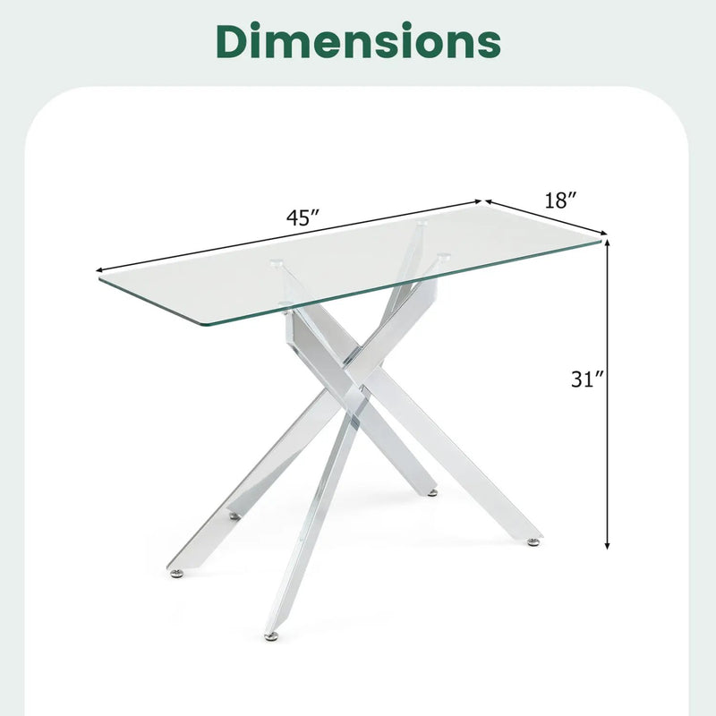 Glass Console Table Modern Entryway Table with Clear Tempered Glass Top-Silver by DirectDeals