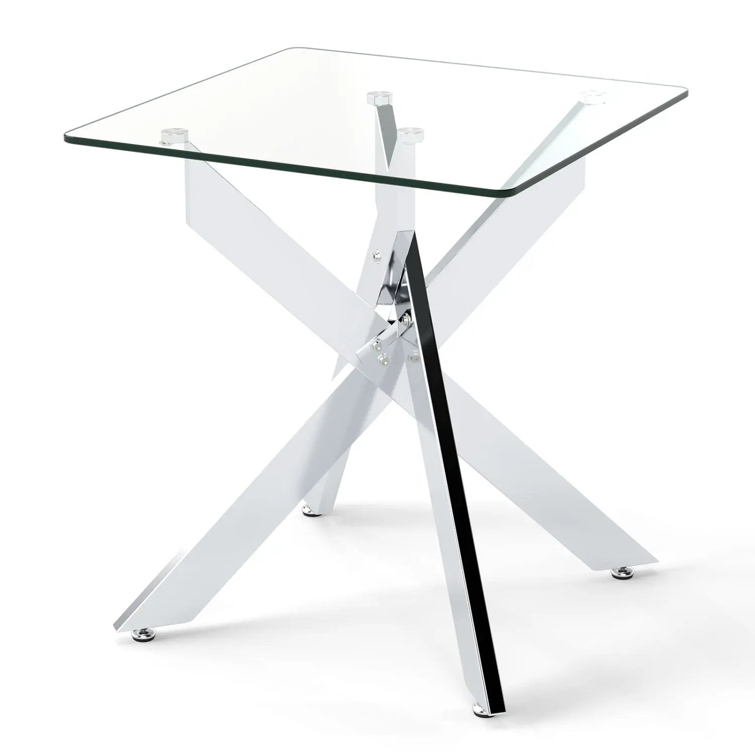 Glass Side Table Square End Table with Tempered Glass Top and Metal X Base-Silver by DirectDeals