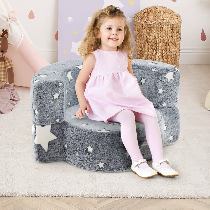 2-in-1 Convertible Glow in the Dark Kids Sofa with Removable Washable Cover-Gray by DirectDeals