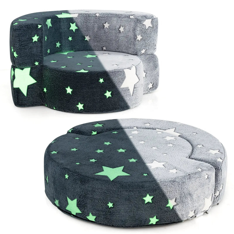 2-in-1 Convertible Glow in the Dark Kids Sofa with Removable Washable Cover-Gray by DirectDeals