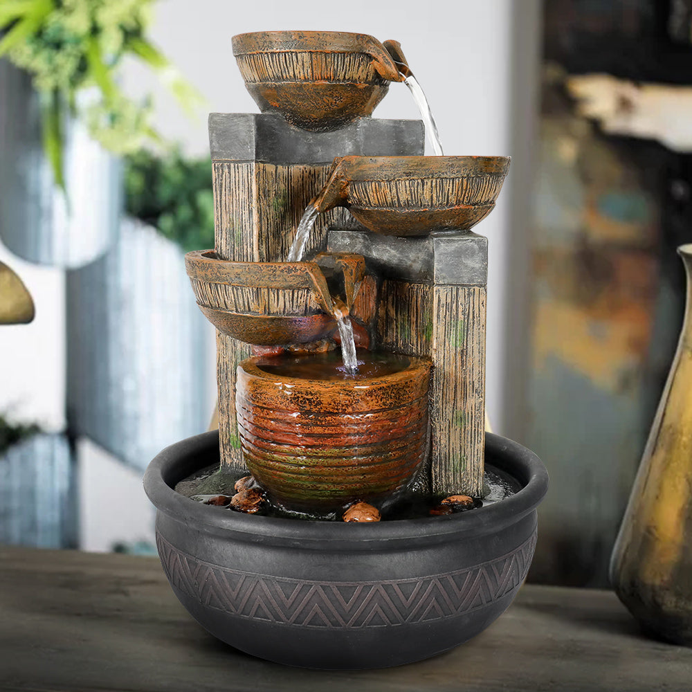 Resin Terracotta 5 Tier Tabletop Fountain 15 Inch LED, photo 3 of 9