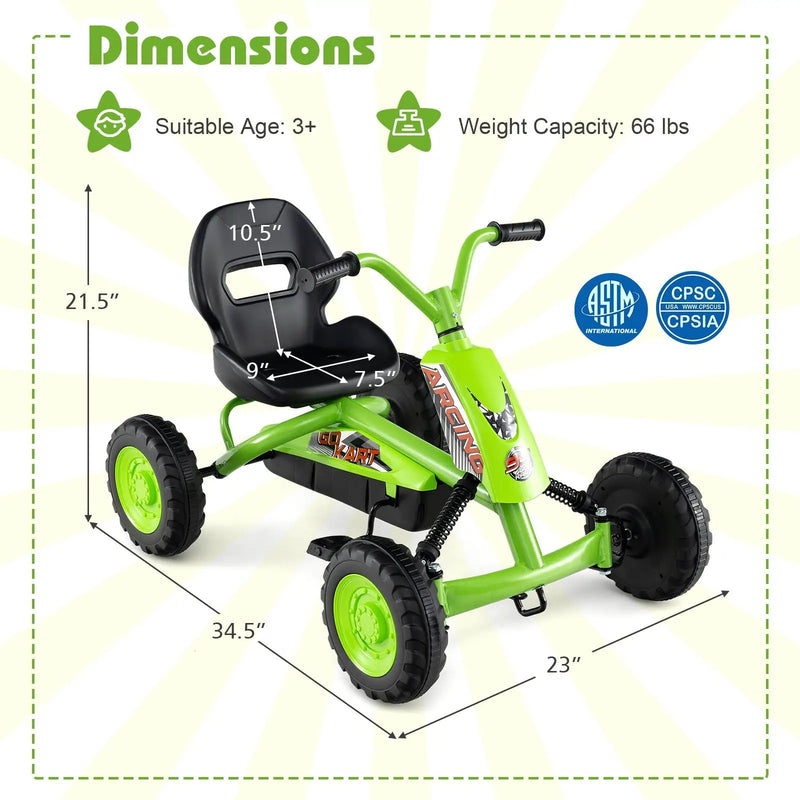 Go Kart for Kids 4 Wheel with Steering Handlebars and Adjustable Seat by DirectDeals