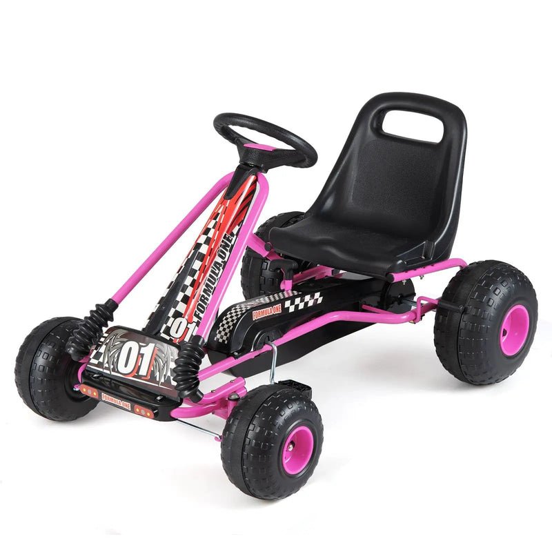Go Kart for Kids 4 Wheels Pedal with Adjustable Seat and Multi-Terrain Wheels by DirectDeals