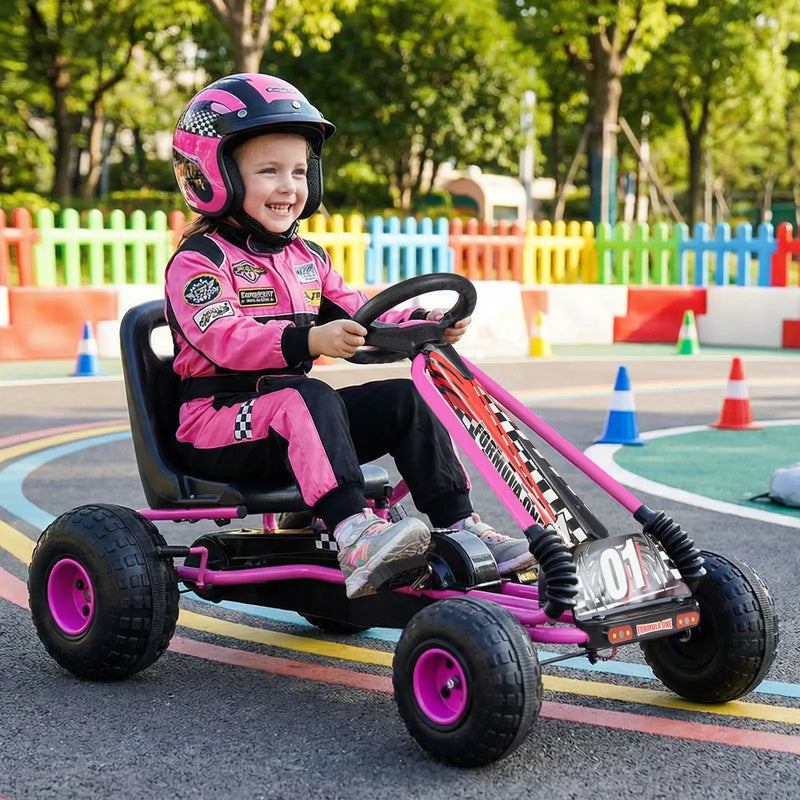 Go Kart for Kids 4 Wheels Pedal with Adjustable Seat and Multi-Terrain Wheels by DirectDeals