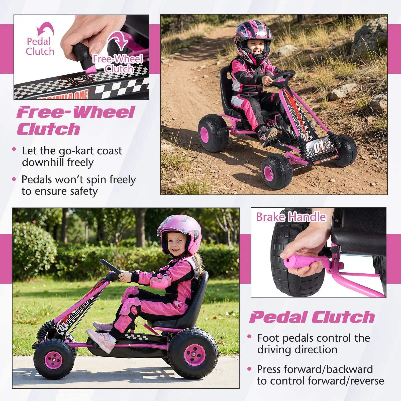 Go Kart for Kids 4 Wheels Pedal with Adjustable Seat and Multi-Terrain Wheels by DirectDeals