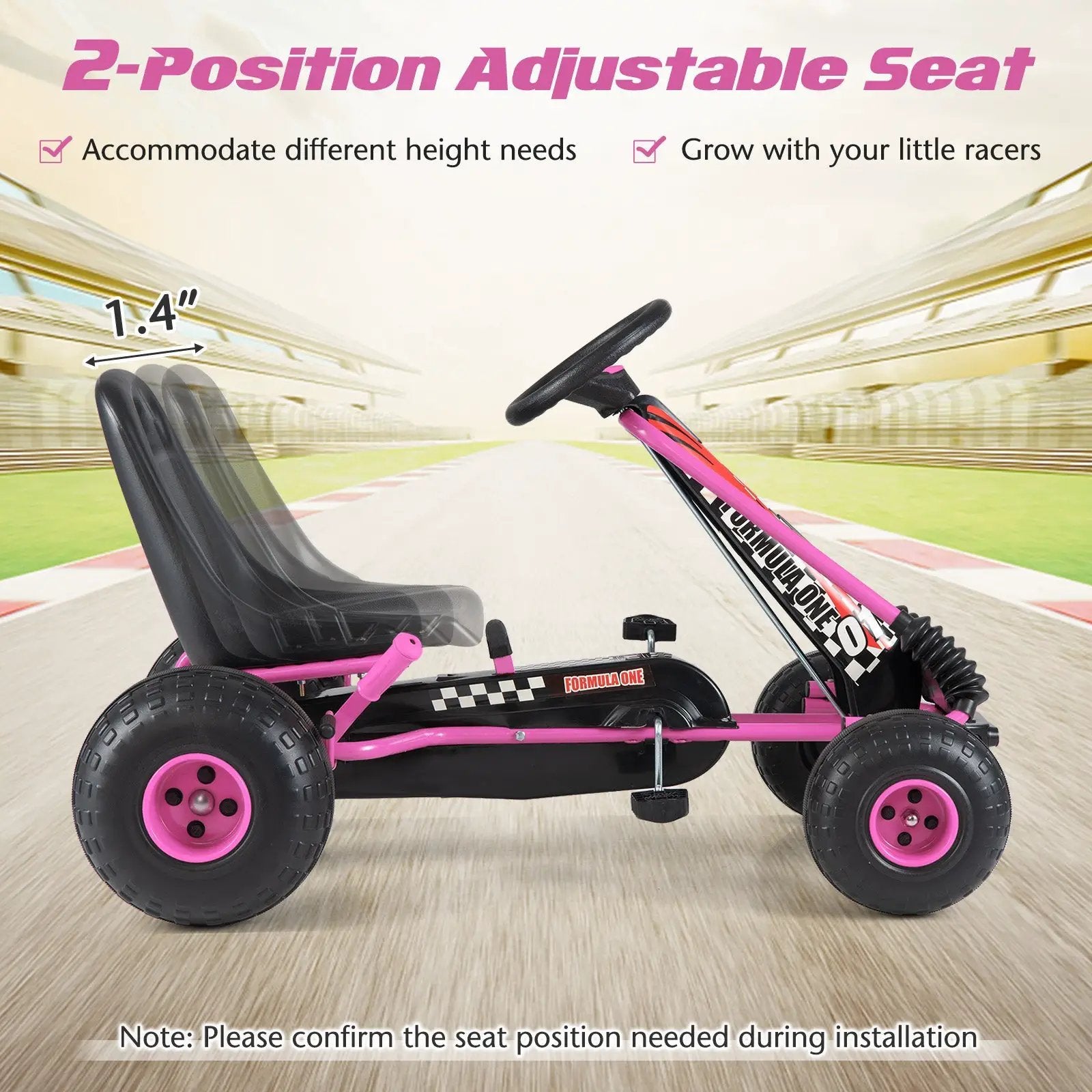 Go Kart for Kids 4 Wheels Pedal with Adjustable Seat and Multi-Terrain Wheels by DirectDeals