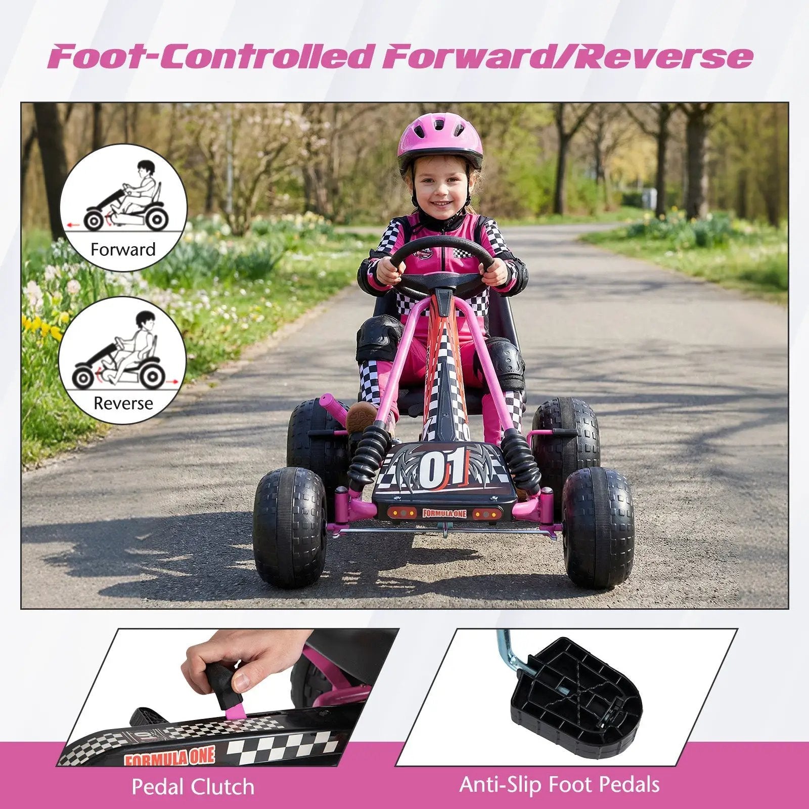 Go Kart for Kids 4 Wheels Pedal with Adjustable Seat and Multi-Terrain Wheels by DirectDeals