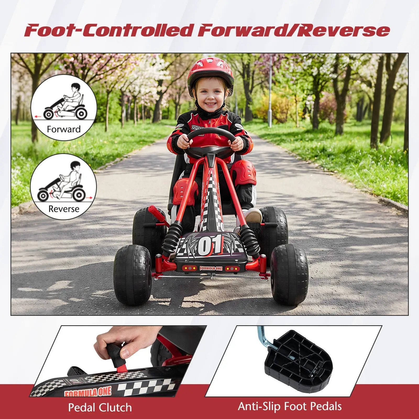 Go Kart for Kids 4 Wheels Pedal with Adjustable Seat and Multi-Terrain Wheels by DirectDeals