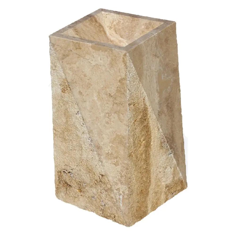 Gold Travertine Rectangular Pedestal Sink Honed 14x21.5x33.5 by GobekDesign