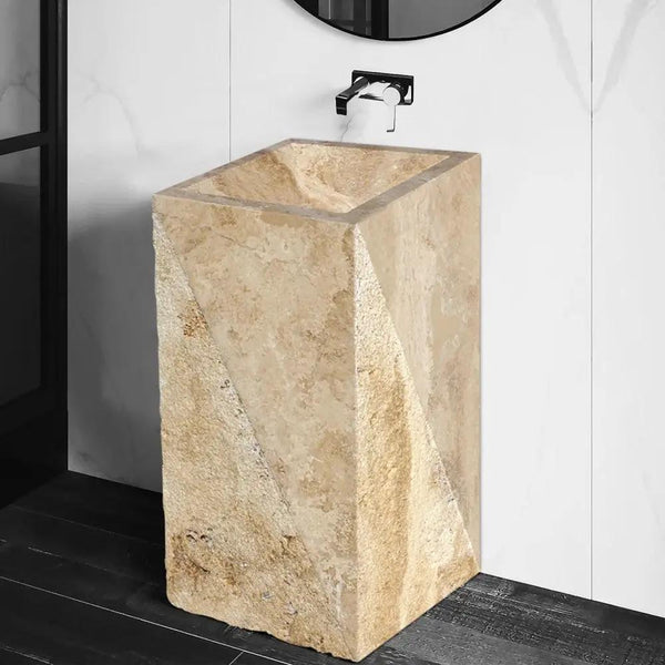 Gold Travertine Rectangular Pedestal Sink Honed 14x21.5x33.5