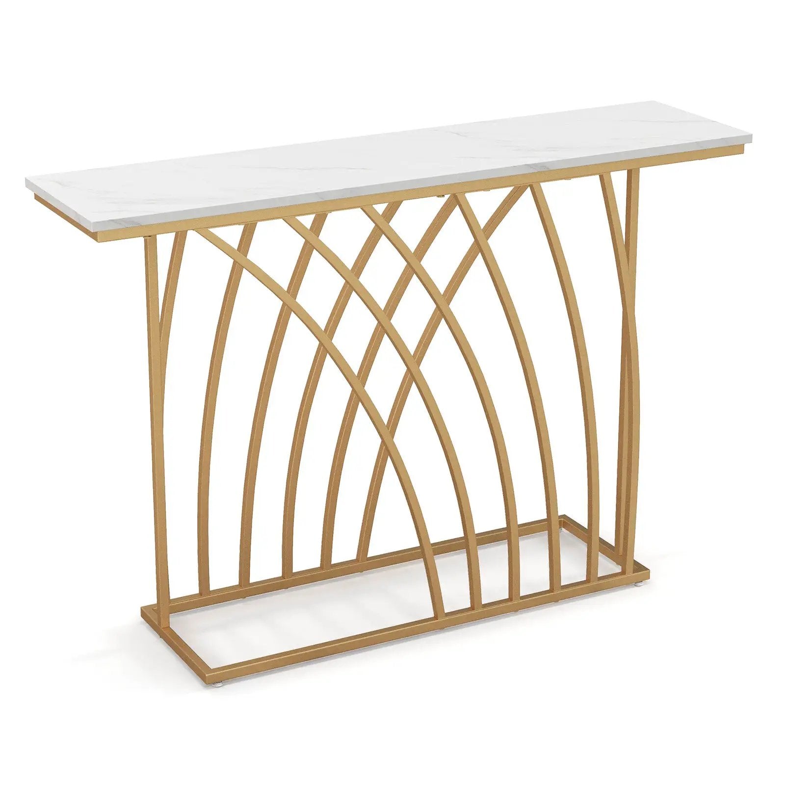 48 Inch Gold Console Table with White Faux Marble Tabletop-White by DirectDeals