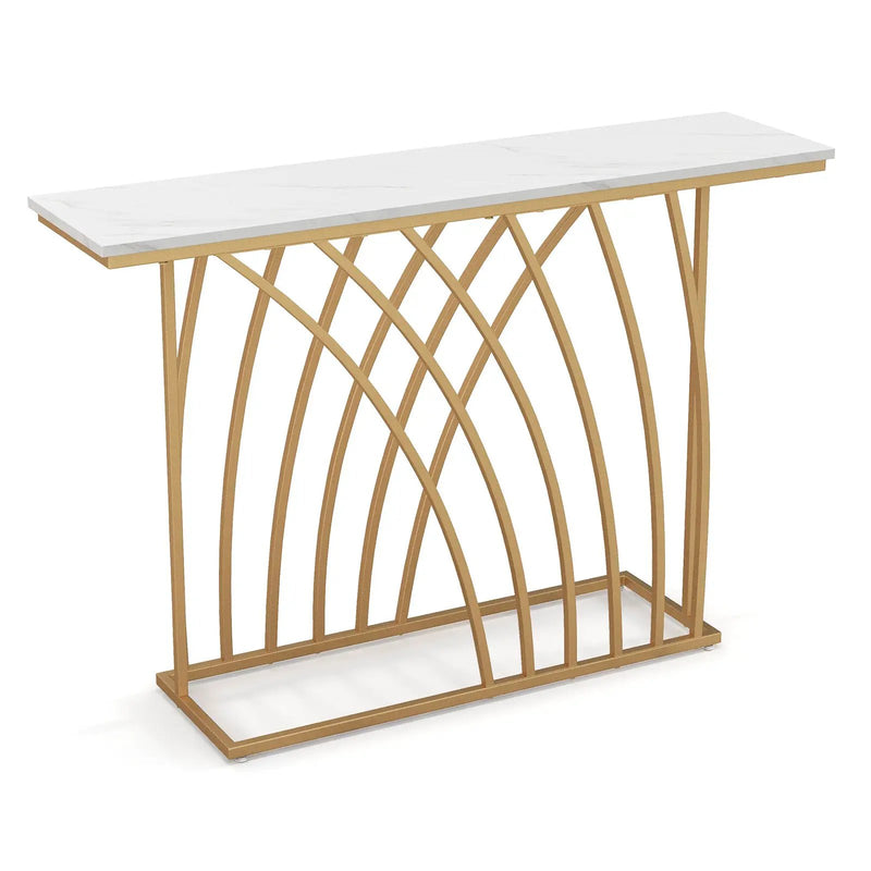 48 Inch Gold Console Table with White Faux Marble Tabletop-White by DirectDeals