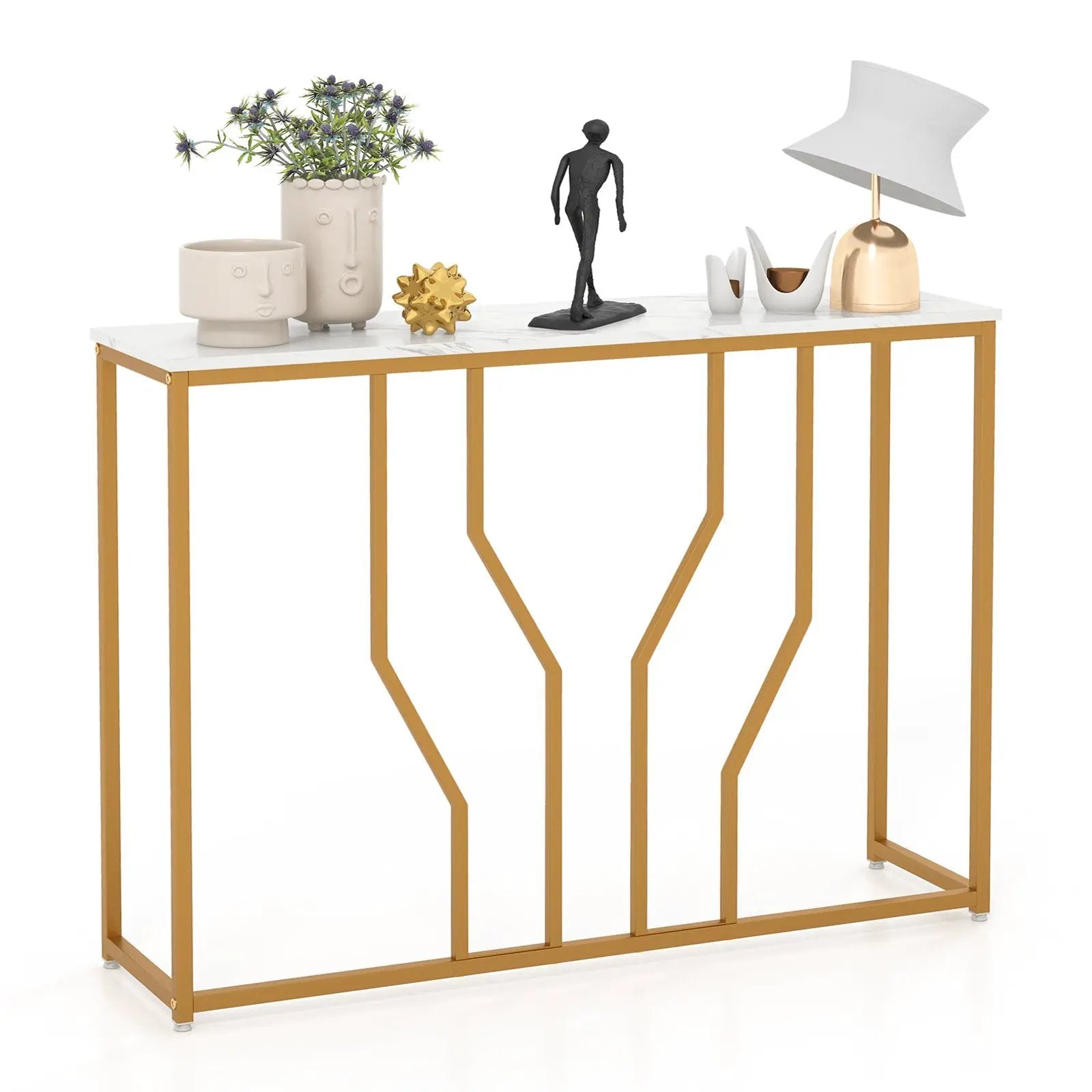 44 Inch Modern White Entryway Table with Faux Marble Tabletop-White by DirectDeals