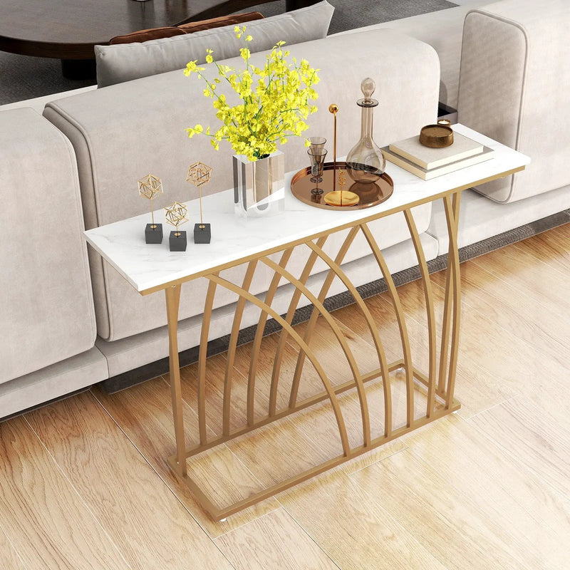 48 Inch Gold Console Table with White Faux Marble Tabletop-White by DirectDeals