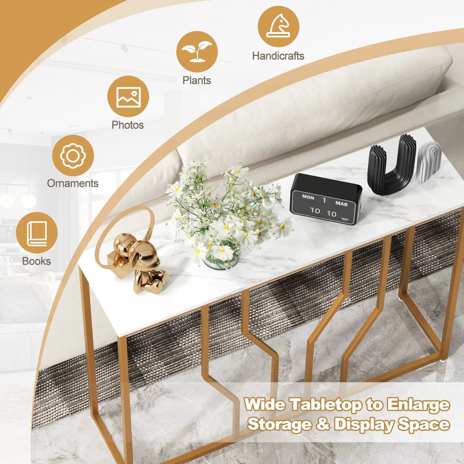 44 Inch Modern White Entryway Table with Faux Marble Tabletop-White by DirectDeals