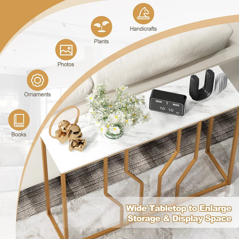 44 Inch Modern White Entryway Table with Faux Marble Tabletop-White by DirectDeals