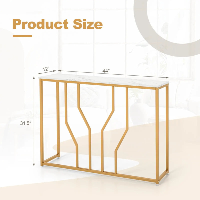 44 Inch Modern White Entryway Table with Faux Marble Tabletop-White by DirectDeals